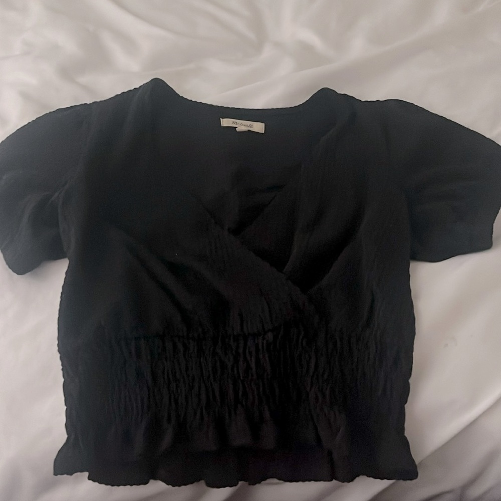 black deep v cropped blouse from madewell